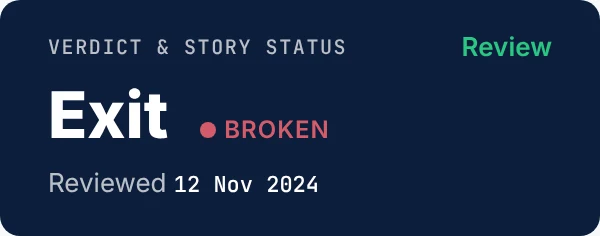 Verdict and story status for Vyom Chemicals: Exit, broken, reviewed 12 Nov 2024